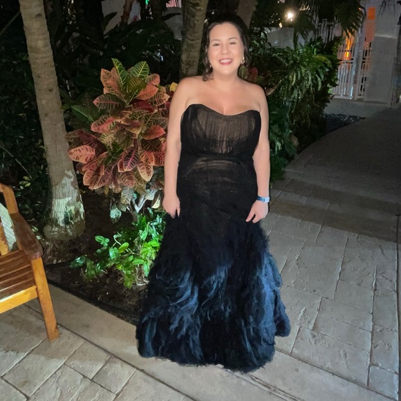 Marchesa Notte Strapless Textured Tulle Gown Corset Formal Black Tie Dress Black - Picture 10 of 16